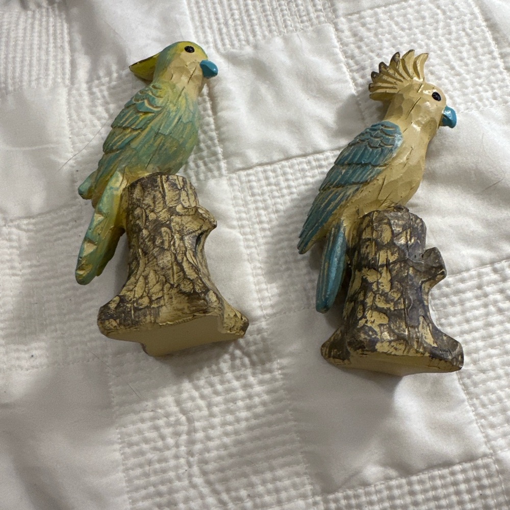 Handcrafted Parrot Bird Figurines - Yellow and Blue